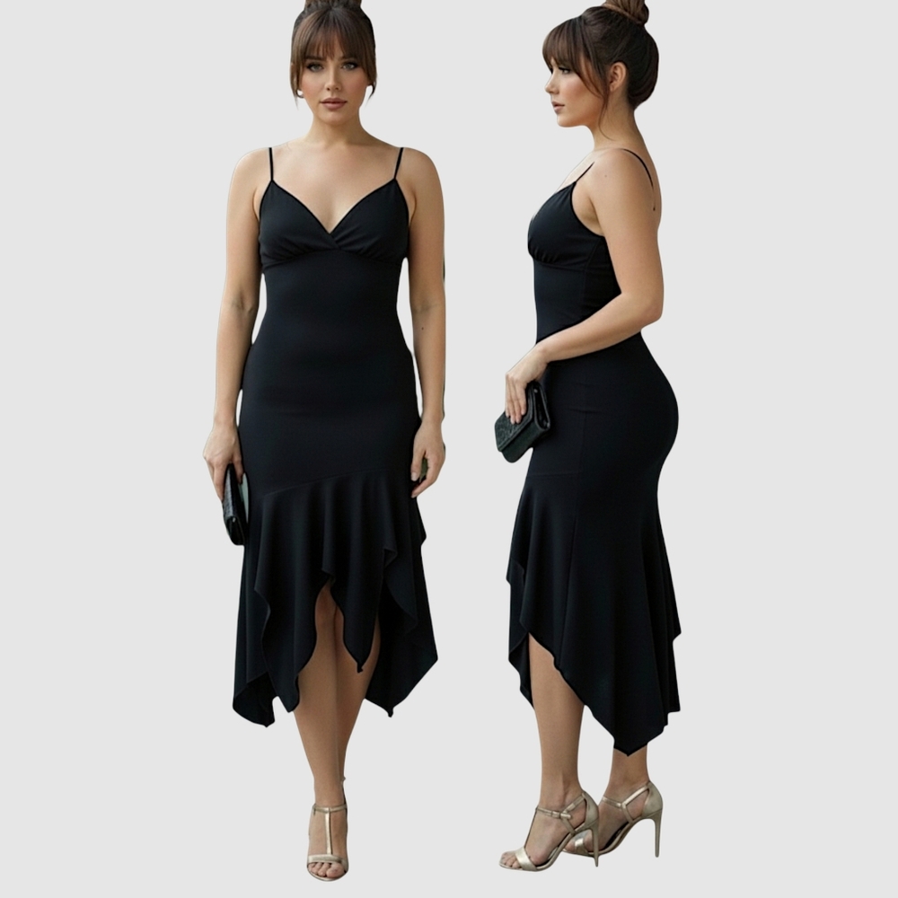 Le Chateau Vintage Ruffled Black Dress